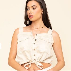 NWOT Free People Ivory Canvas Crop Top